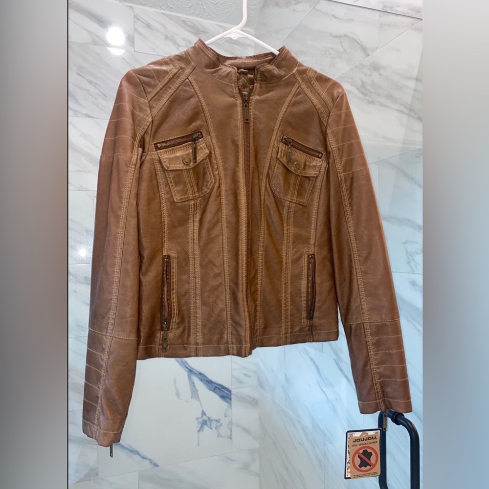 NWT brown vegan leather jacket